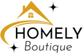 Logo of Homely Boutique with a stylized house and 'Homely' text on a white background